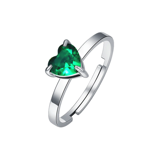 LUCA BARRA - ANELLO IN ACCIAIO CON CUORE CRISTALLO VERDE