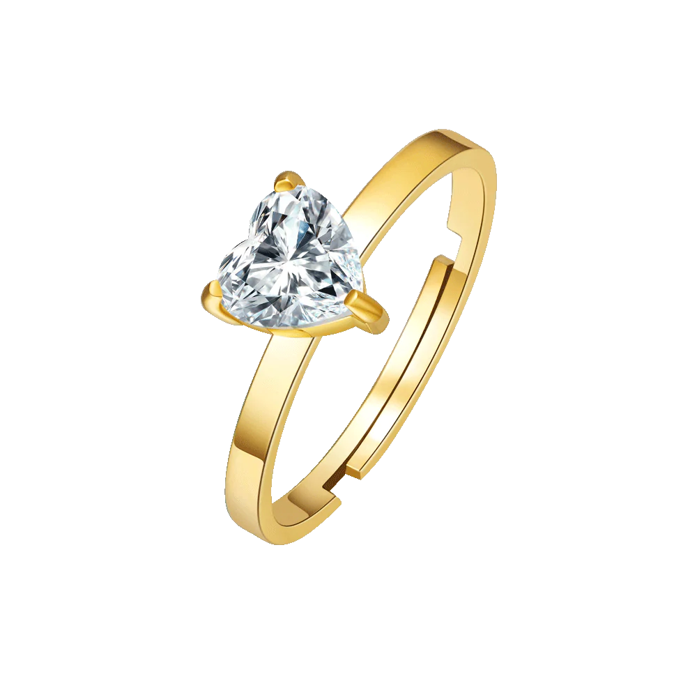 LUCA BARRA - ANELLO IN ACCIAIO IP GOLD CON CUORE CRISTALLO BIANCO