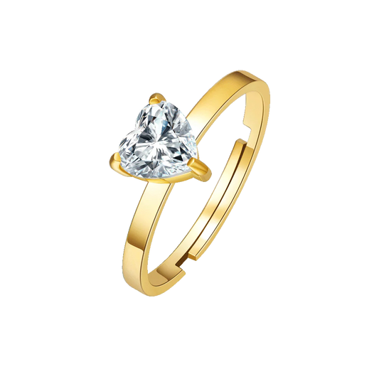 LUCA BARRA - ANELLO IN ACCIAIO IP GOLD CON CUORE CRISTALLO BIANCO