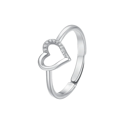 LUCA BARRA - ANELLO DONNA IN ACCIAIO CON CUORE E ZIRCONI BIANCHI