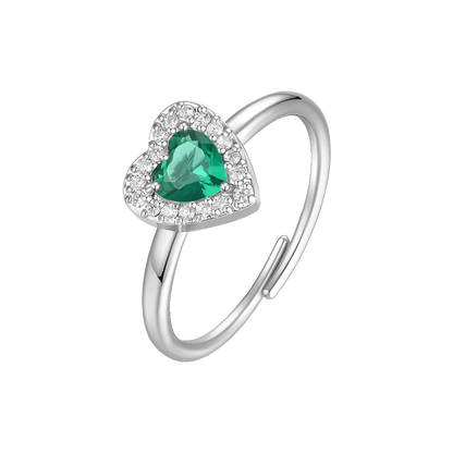 LUCA BARRA - ANELLO IN ACCIAIO CON CUORE CON ZIRCONI VERDI E BIANCHI