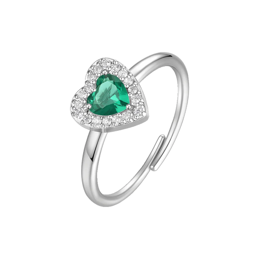 LUCA BARRA - ANELLO IN ACCIAIO CON CUORE CON ZIRCONI VERDI E BIANCHI