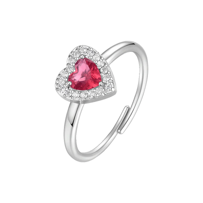 LUCA BARRA - ANELLO IN ACCIAIO CON CUORE CON ZIRCONI ROSSI E BIANCHI