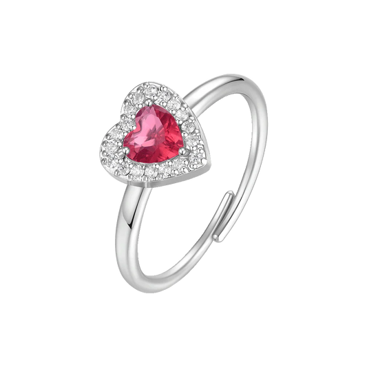 LUCA BARRA - ANELLO IN ACCIAIO CON CUORE CON ZIRCONI ROSSI E BIANCHI