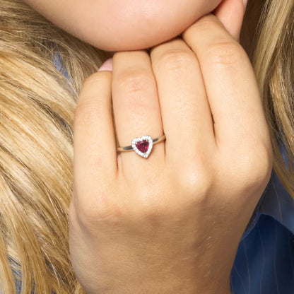 LUCA BARRA - ANELLO IN ACCIAIO CON CUORE CON ZIRCONI ROSSI E BIANCHI