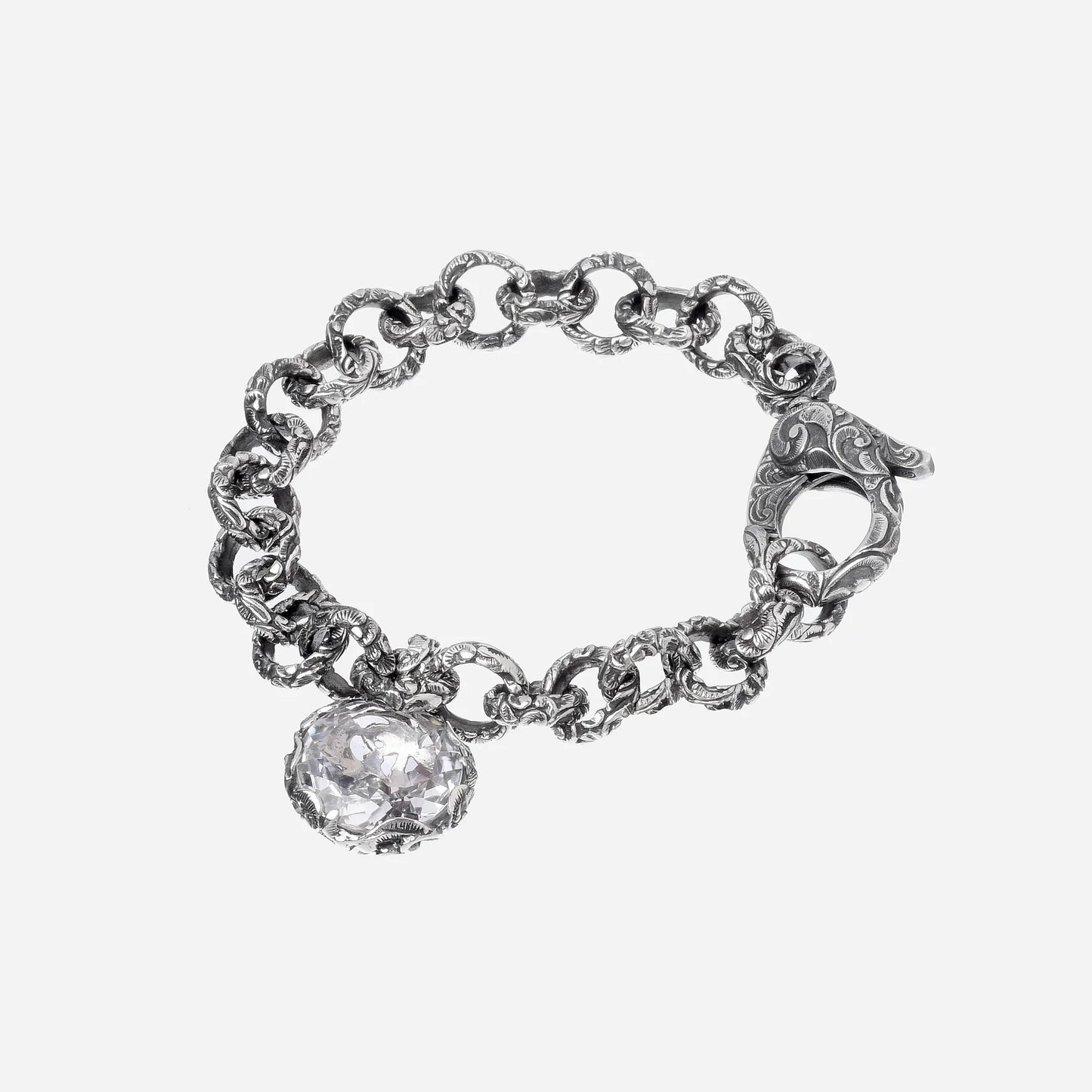 MARIAELUISA JEWELS - BRACCIALE ARGENTO MAGLIA CATENA CON PENDENTE CRISTALLO DI ROCCA