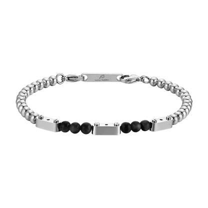 LUCA BARRA -  BRACCIALE UOMO IN ACCIAIO CON PIETRE NERE