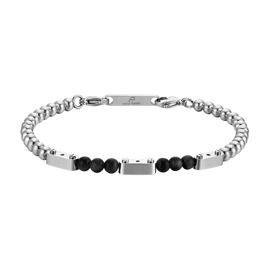LUCA BARRA -  BRACCIALE UOMO IN ACCIAIO CON PIETRE NERE