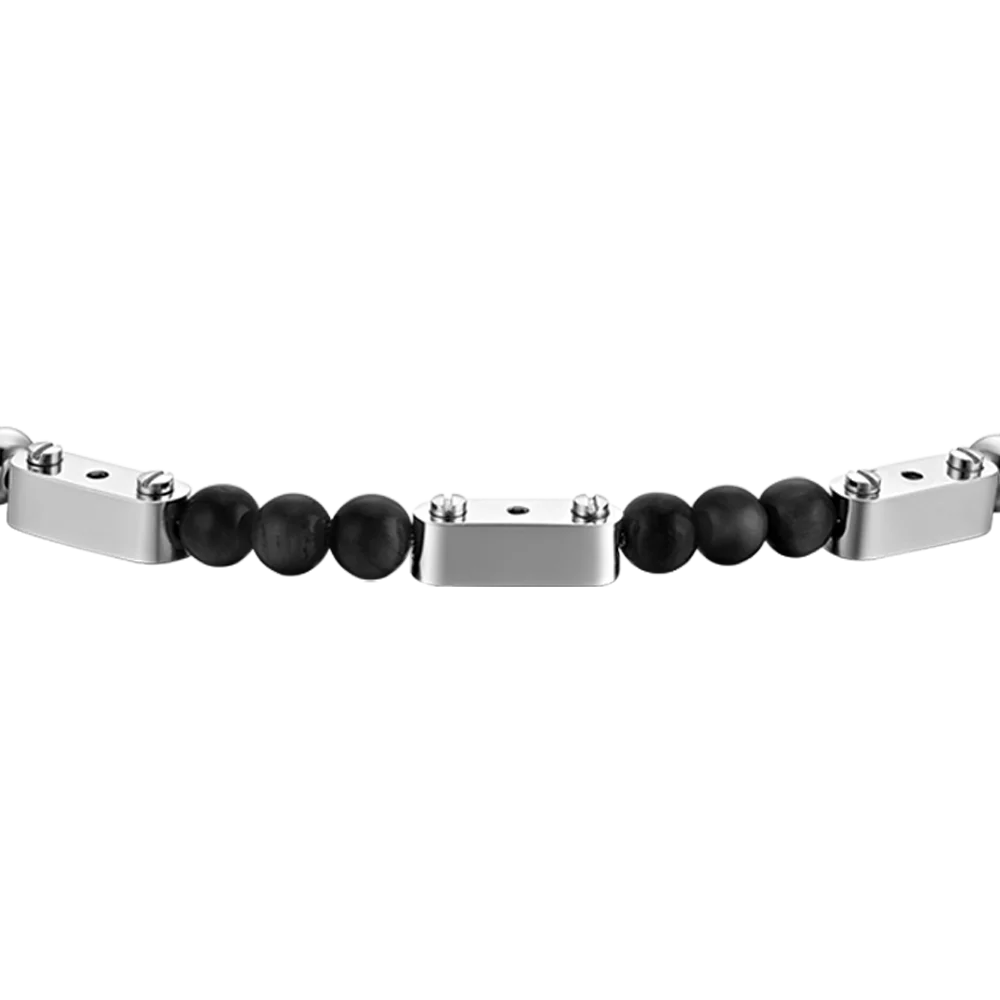 LUCA BARRA -  BRACCIALE UOMO IN ACCIAIO CON PIETRE NERE