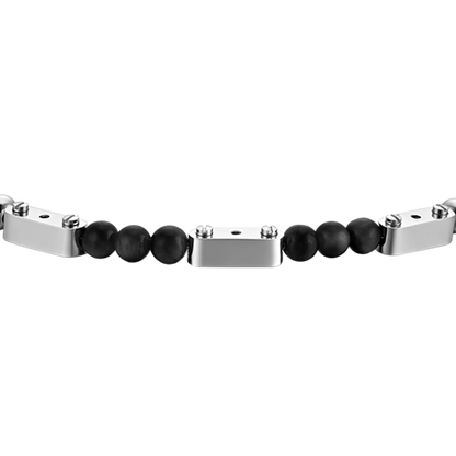 LUCA BARRA -  BRACCIALE UOMO IN ACCIAIO CON PIETRE NERE