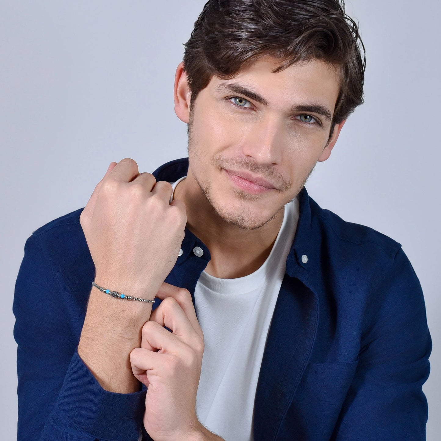 LUCA BARRA - BRACCIALE UOMO IN ACCIAIO PIETRE TURCHESI