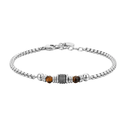 LUCA BARRA - BRACCIALE UOMO IN ACCIAIO PIETRE OCCHIO DI TIGRE