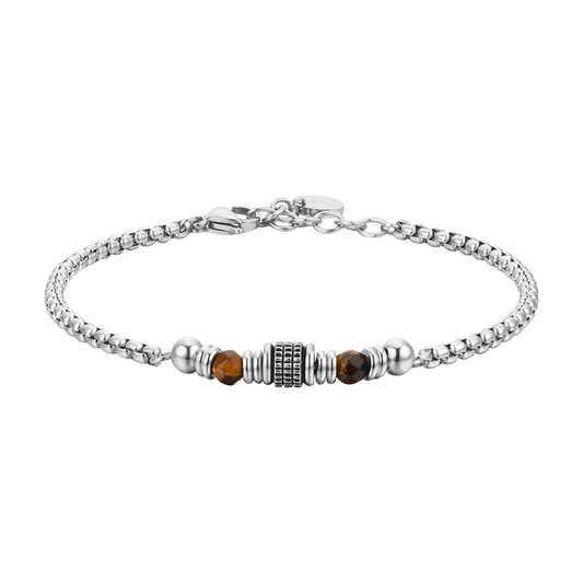 LUCA BARRA - BRACCIALE UOMO IN ACCIAIO PIETRE OCCHIO DI TIGRE