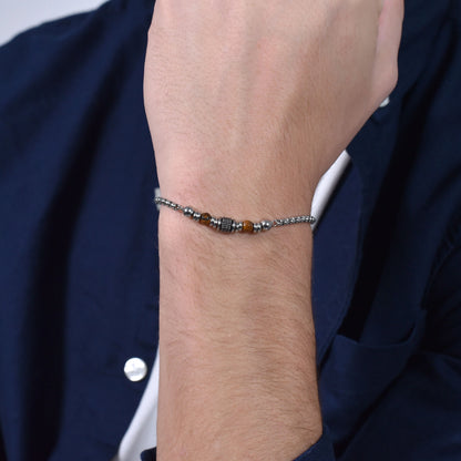 LUCA BARRA - BRACCIALE UOMO IN ACCIAIO PIETRE OCCHIO DI TIGRE