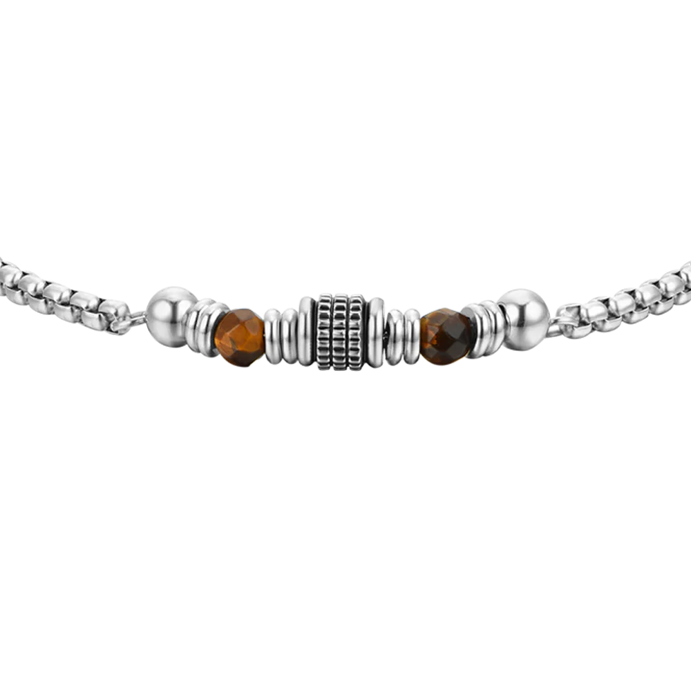 LUCA BARRA - BRACCIALE UOMO IN ACCIAIO PIETRE OCCHIO DI TIGRE