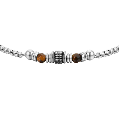 LUCA BARRA - BRACCIALE UOMO IN ACCIAIO PIETRE OCCHIO DI TIGRE