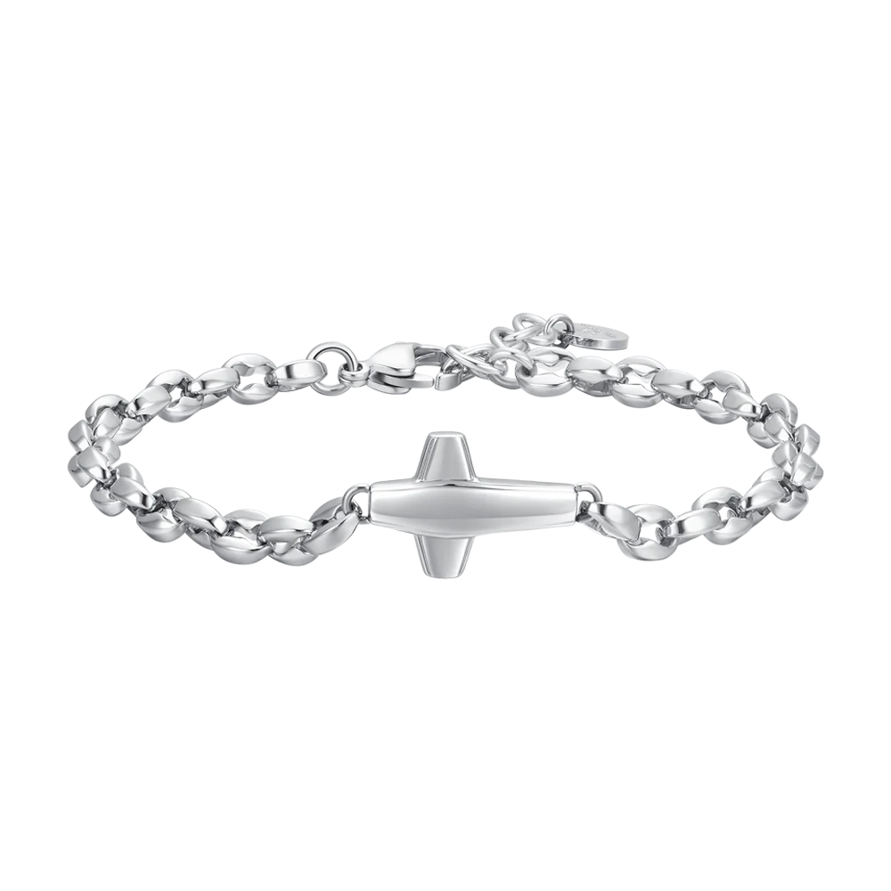 LUCA BARRA - BRACCIALE UOMO IN ACCIAIO CON CROCE