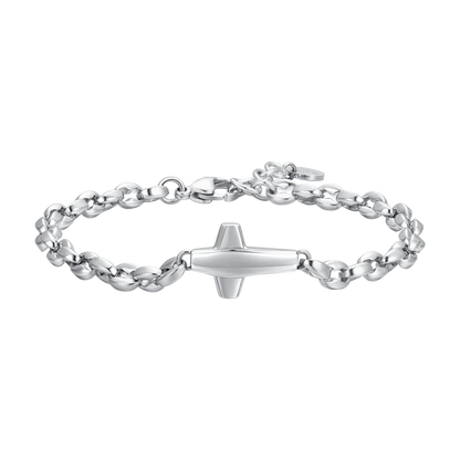 LUCA BARRA - BRACCIALE UOMO IN ACCIAIO CON CROCE