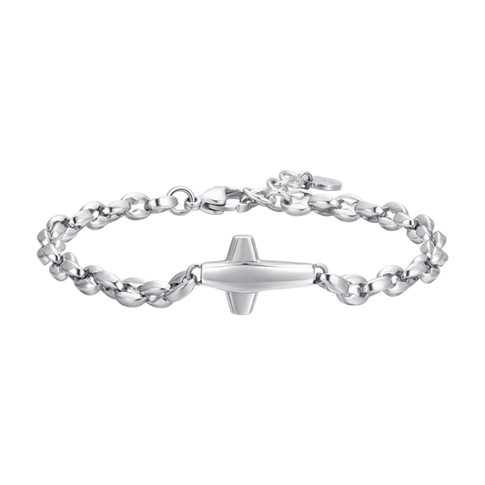 LUCA BARRA - BRACCIALE UOMO IN ACCIAIO CON CROCE