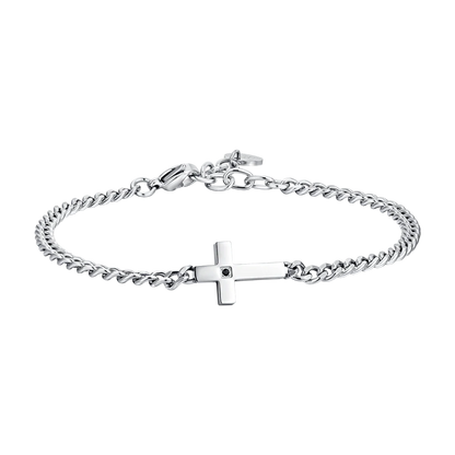 LUCA BARRA - BRACCIALE UOMO IN ACCIAIO CROCE E ZIRCONE NERO