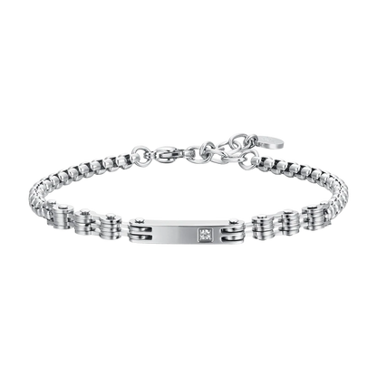 LUCA BARRA - BRACCIALE UOMO IN ACCIAIO PIASTRA E ZIRCONE