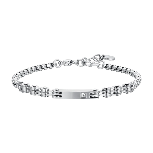 LUCA BARRA - BRACCIALE UOMO IN ACCIAIO PIASTRA E ZIRCONE