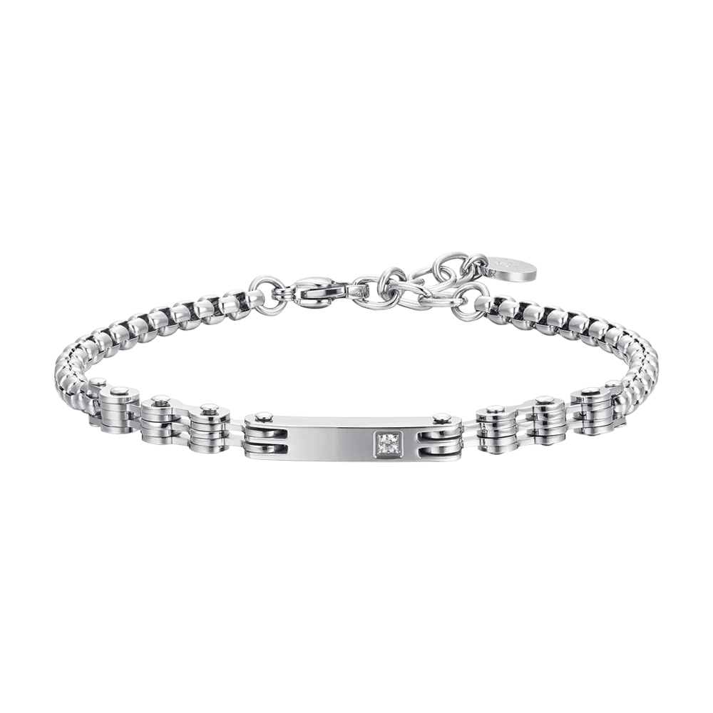 LUCA BARRA - BRACCIALE UOMO IN ACCIAIO PIASTRA E ZIRCONE