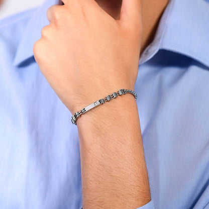 LUCA BARRA - BRACCIALE UOMO IN ACCIAIO PIASTRA E ZIRCONE