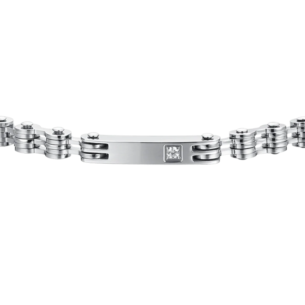LUCA BARRA - BRACCIALE UOMO IN ACCIAIO PIASTRA E ZIRCONE