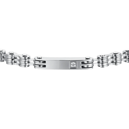 LUCA BARRA - BRACCIALE UOMO IN ACCIAIO PIASTRA E ZIRCONE
