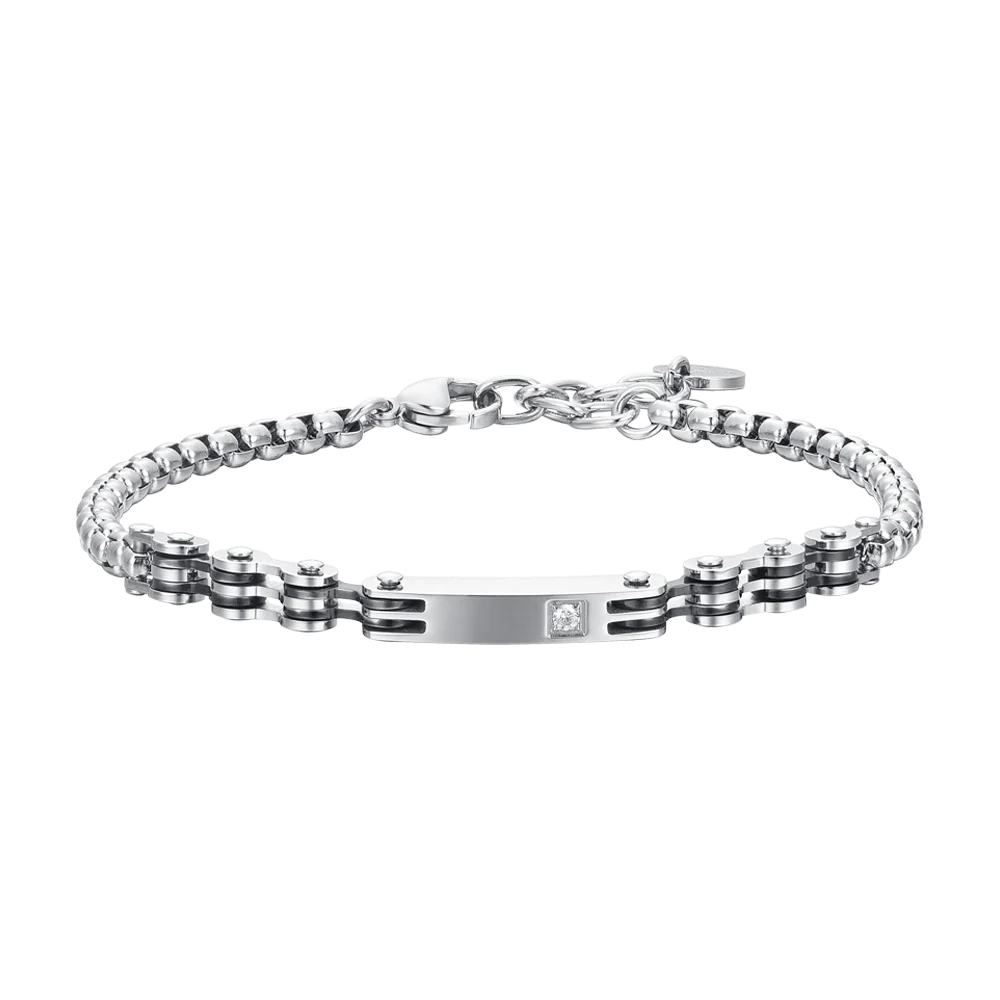 LUCA BARRA - BRACCIALE UOMO IN ACCIAIO ELEMENTI IP NERO E ZIRCONE
