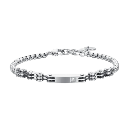 LUCA BARRA - BRACCIALE UOMO IN ACCIAIO ELEMENTI IP NERO E ZIRCONE