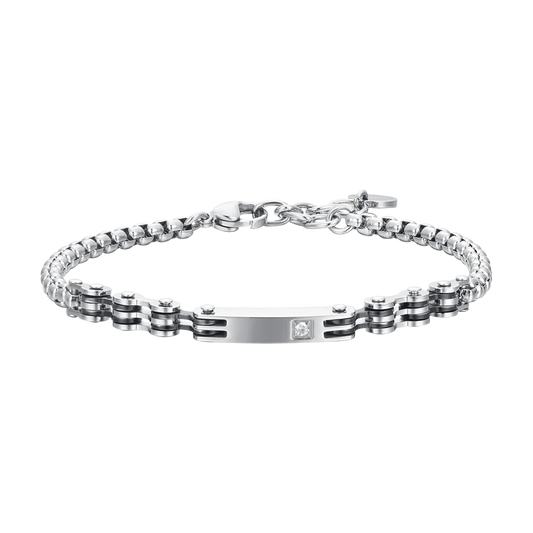 LUCA BARRA - BRACCIALE UOMO IN ACCIAIO ELEMENTI IP NERO E ZIRCONE