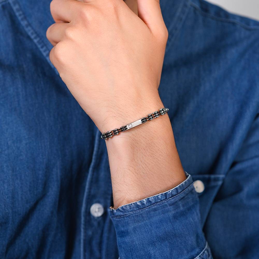 LUCA BARRA - BRACCIALE UOMO IN ACCIAIO ELEMENTI IP NERO E ZIRCONE