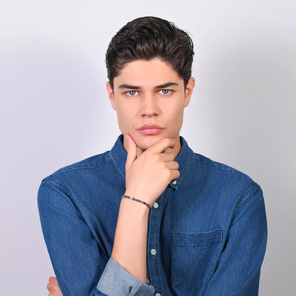 LUCA BARRA - BRACCIALE UOMO IN ACCIAIO ELEMENTI IP NERO E ZIRCONE