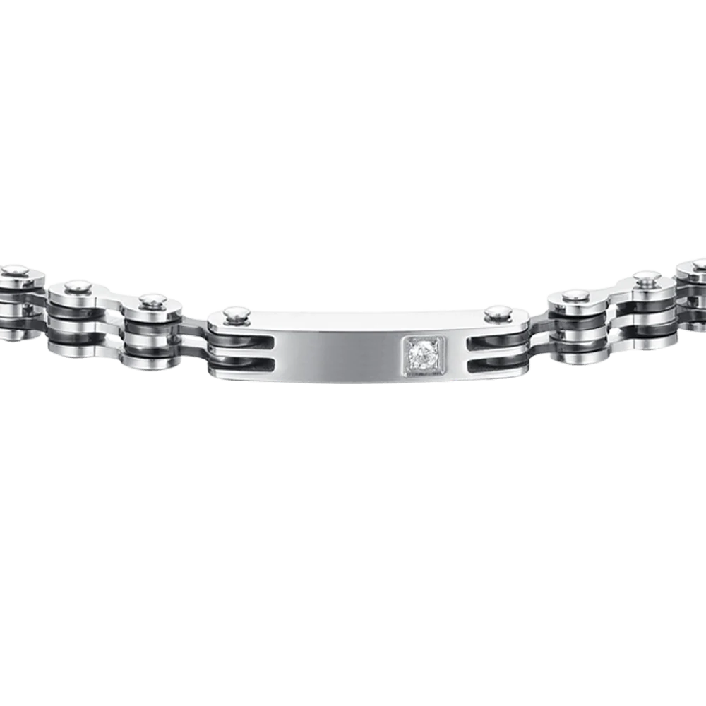 LUCA BARRA - BRACCIALE UOMO IN ACCIAIO ELEMENTI IP NERO E ZIRCONE