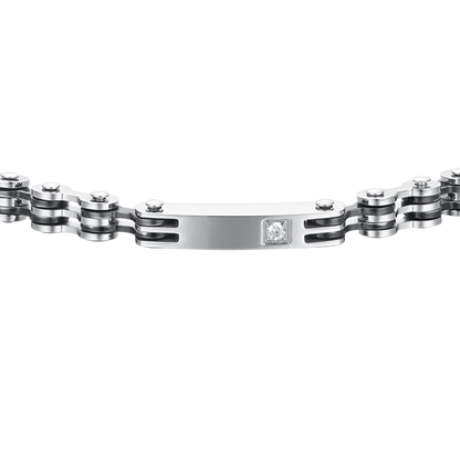 LUCA BARRA - BRACCIALE UOMO IN ACCIAIO ELEMENTI IP NERO E ZIRCONE
