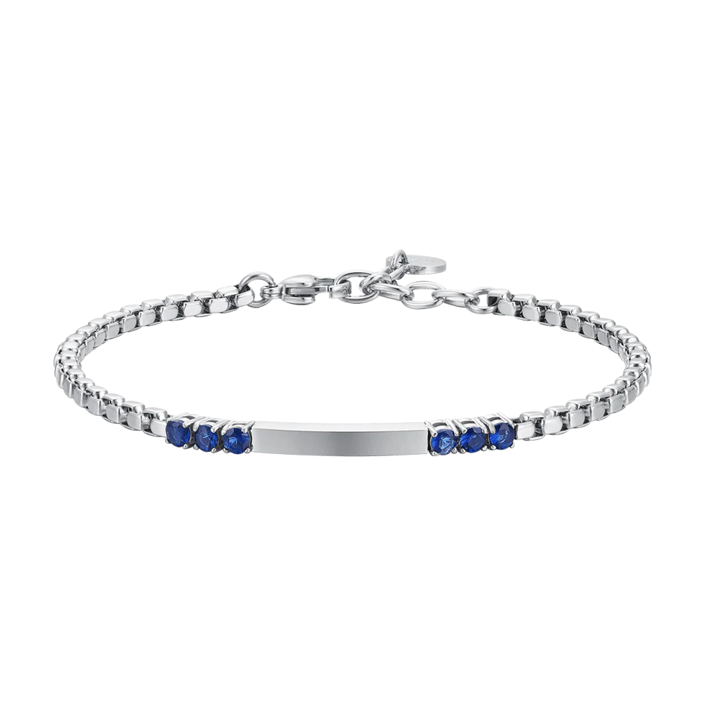 LUCA BARRA - BRACCIALE UOMO IN ACCIAIO PIASTRA E ZIRCONI BLU