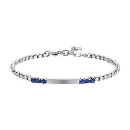 LUCA BARRA - BRACCIALE UOMO IN ACCIAIO PIASTRA E ZIRCONI BLU