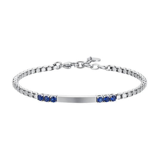 LUCA BARRA - BRACCIALE UOMO IN ACCIAIO PIASTRA E ZIRCONI BLU