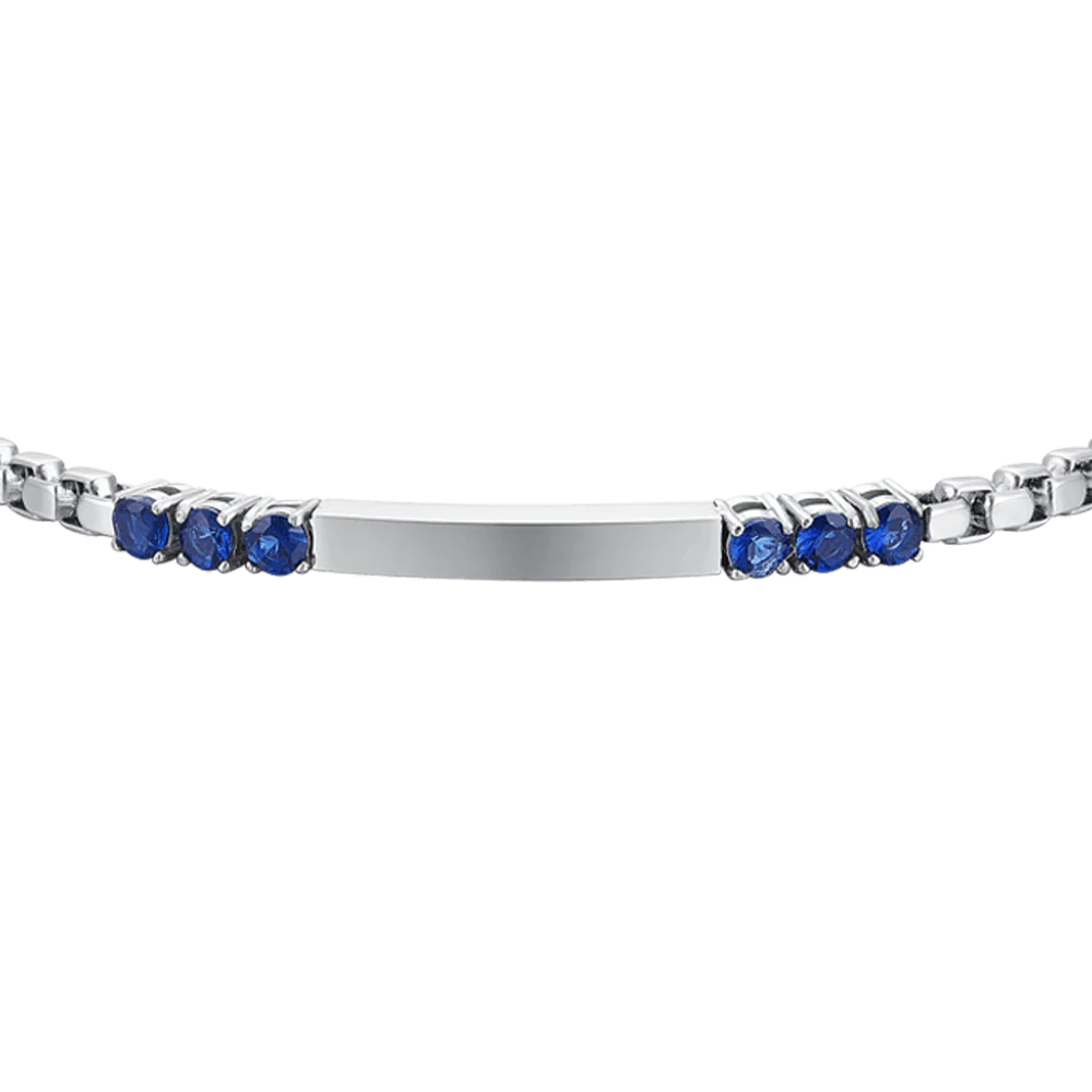 LUCA BARRA - BRACCIALE UOMO IN ACCIAIO PIASTRA E ZIRCONI BLU