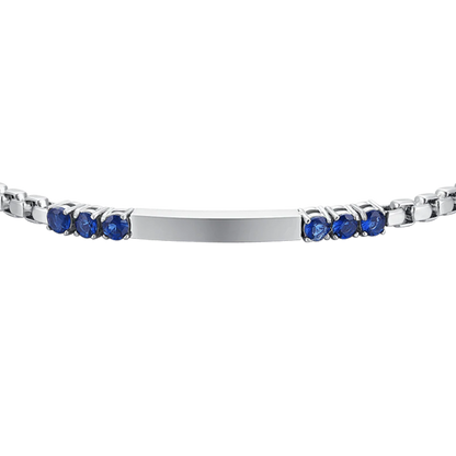 LUCA BARRA - BRACCIALE UOMO IN ACCIAIO PIASTRA E ZIRCONI BLU