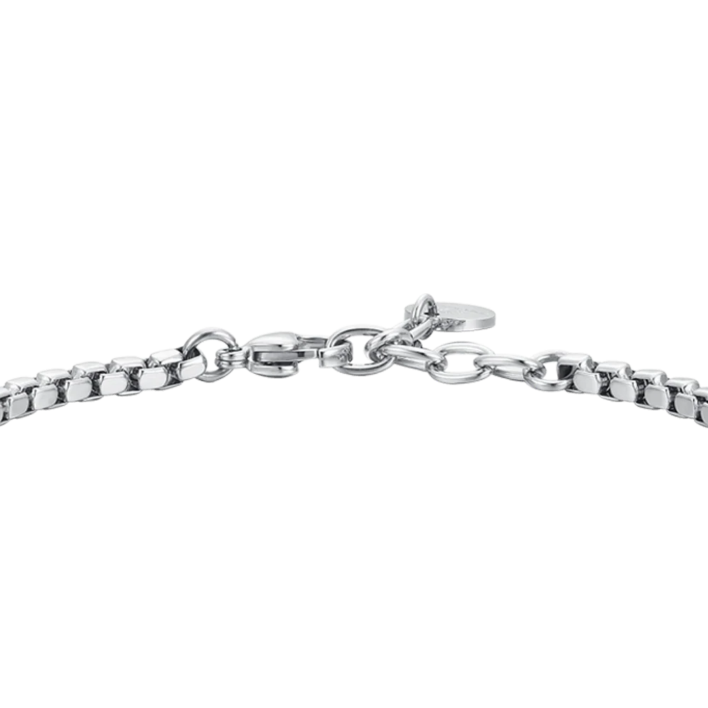 LUCA BARRA - BRACCIALE UOMO IN ACCIAIO PIASTRA E ZIRCONI BLU