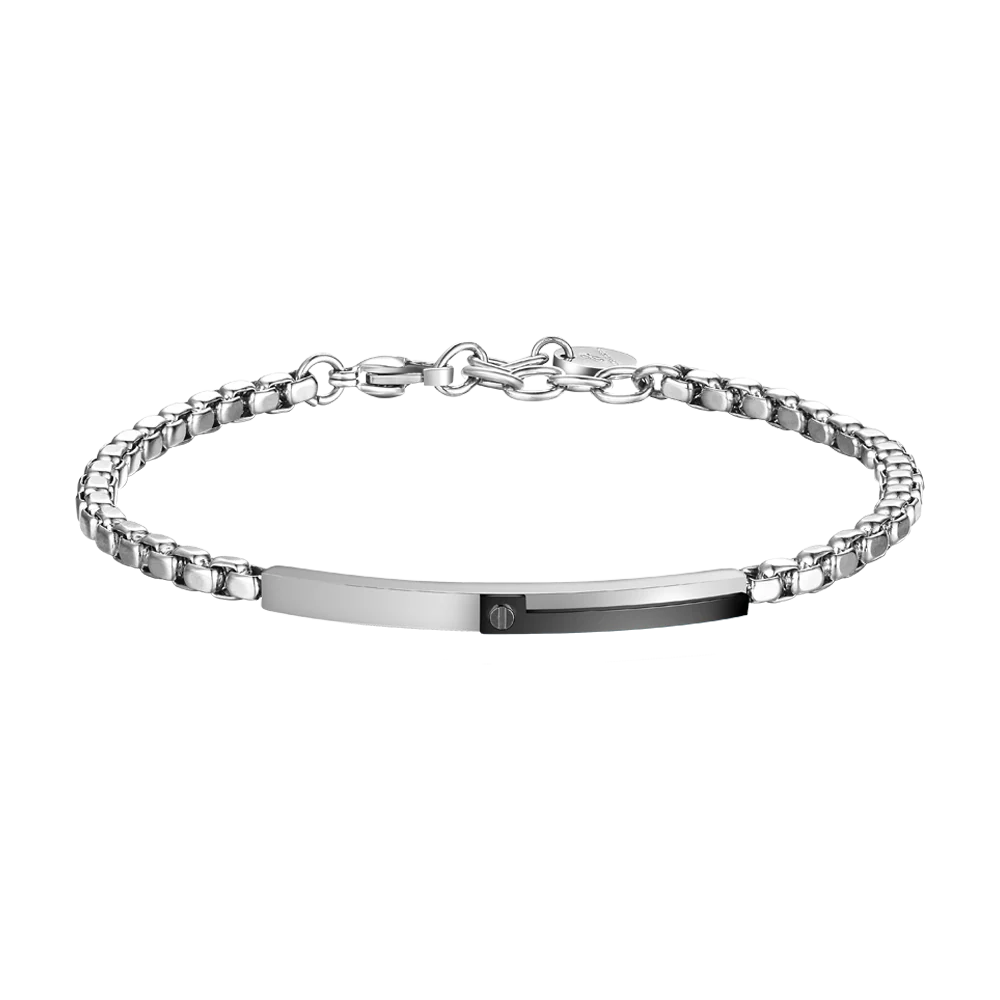 LUCA BARRA - BRACCIALE UOMO IN ACCIAIO, PIASTRA CON ELEMENTO IP NERO