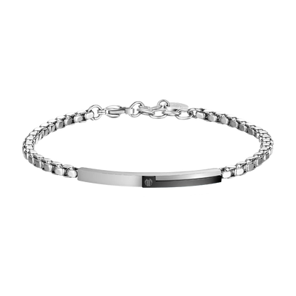 LUCA BARRA - BRACCIALE UOMO IN ACCIAIO, PIASTRA CON ELEMENTO IP NERO