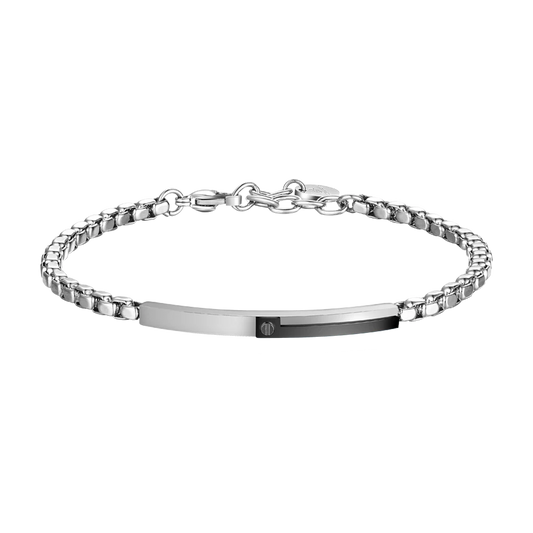 LUCA BARRA - BRACCIALE UOMO IN ACCIAIO, PIASTRA CON ELEMENTO IP NERO