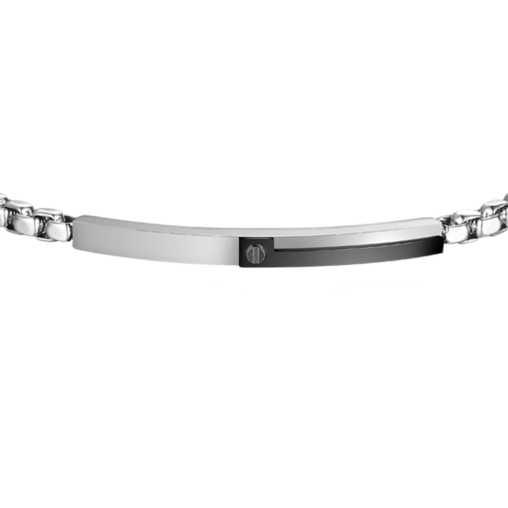 LUCA BARRA - BRACCIALE UOMO IN ACCIAIO, PIASTRA CON ELEMENTO IP NERO