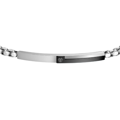 LUCA BARRA - BRACCIALE UOMO IN ACCIAIO, PIASTRA CON ELEMENTO IP NERO