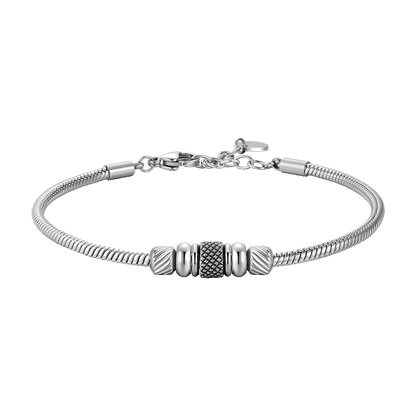 LUCA BARRA - BRACCIALE UOMO IN ACCIAIO CON ELEMENTO CON SMALTO NERO