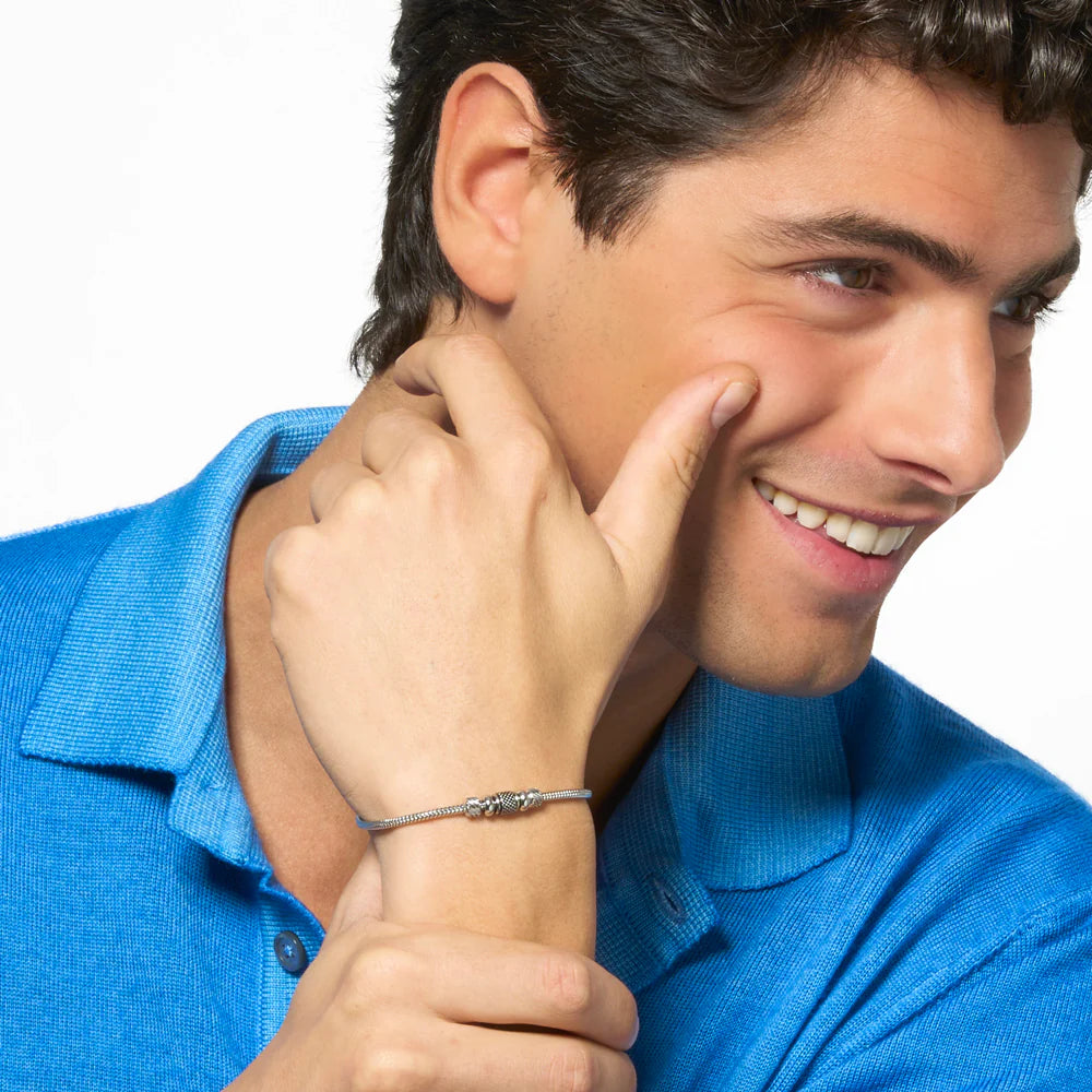 LUCA BARRA - BRACCIALE UOMO IN ACCIAIO CON ELEMENTO CON SMALTO NERO